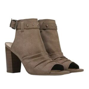 Circus By Sam Edelman | Peep Toe Taupe Ankle Bootie Chunky Heel Buckle Strap